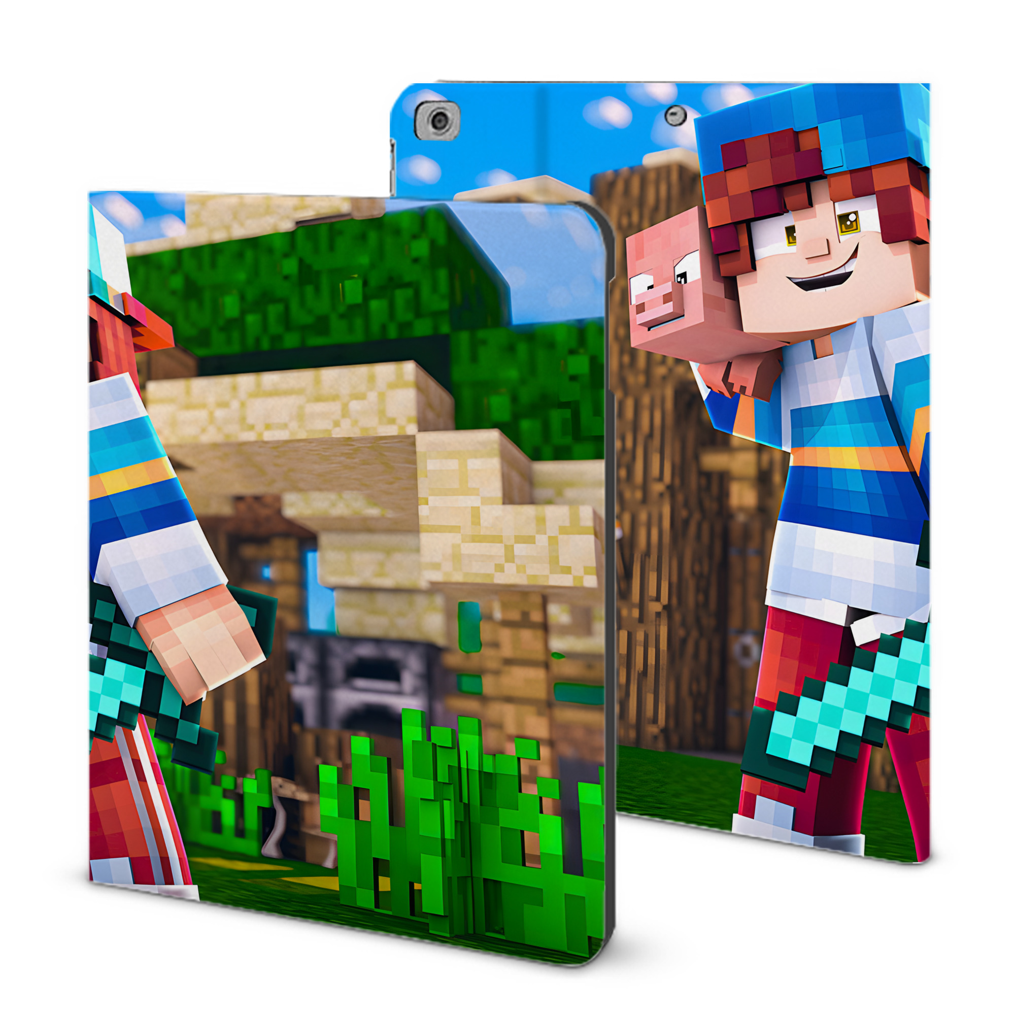 （画像用） マインクラフト ブロックの世界 Minecraft MC Block world IPad ケース ブック型 PUレザー TPU 耐衝撃 軽量 薄型 ペン収納なし 全面保護 IPad 各モデル対応